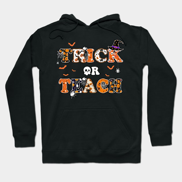 Retro Vintage Groovy Trick Or Teach Funny Halloween Costume T-Shirt Hoodie by Kelley Clothing